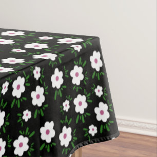 Happy Flowers Black  Tablecloth
