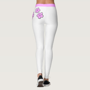 Happy Flowers - Cute Pink Flowers on White Leggings