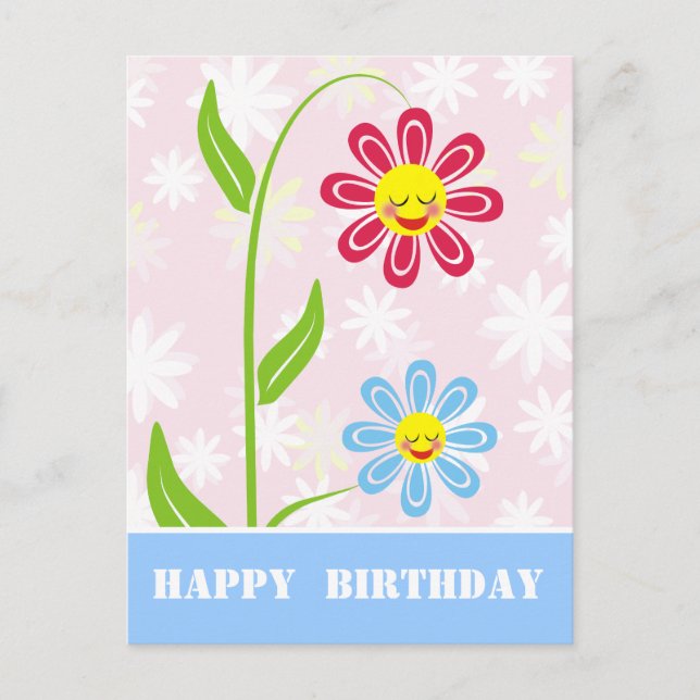 Happy Flowers Happy Birthday Postcards (Front)