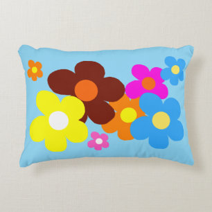 Happy Flowers Light Blue Sky Accent Pillow