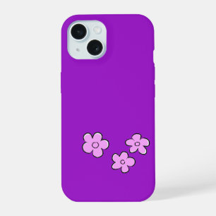 Happy Flowers - Pink on Purple iPhone 15 Case
