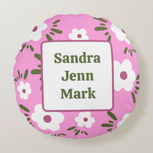 Happy Flowers Round Pillow (Front)