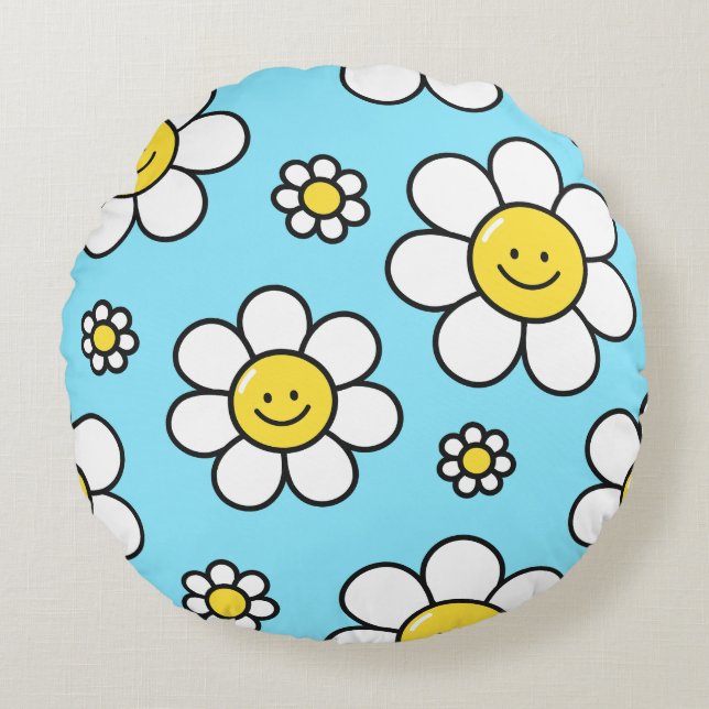 Happy Flowers Round Pillow (Front)