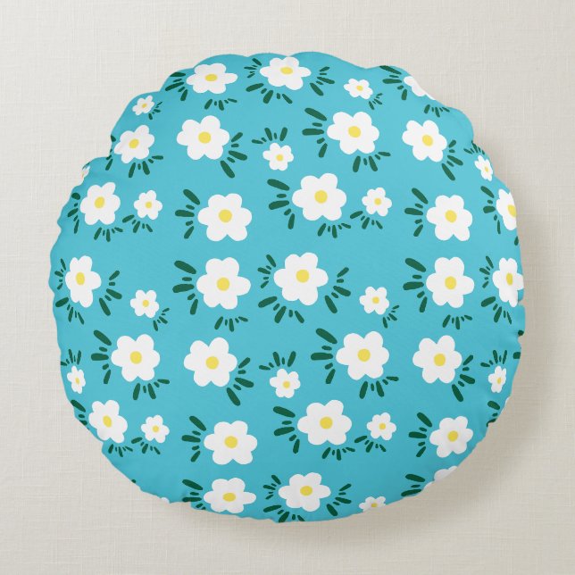 Happy Flowers Round Pillow (Front)