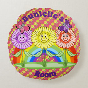 Happy Flowers Round Pillow