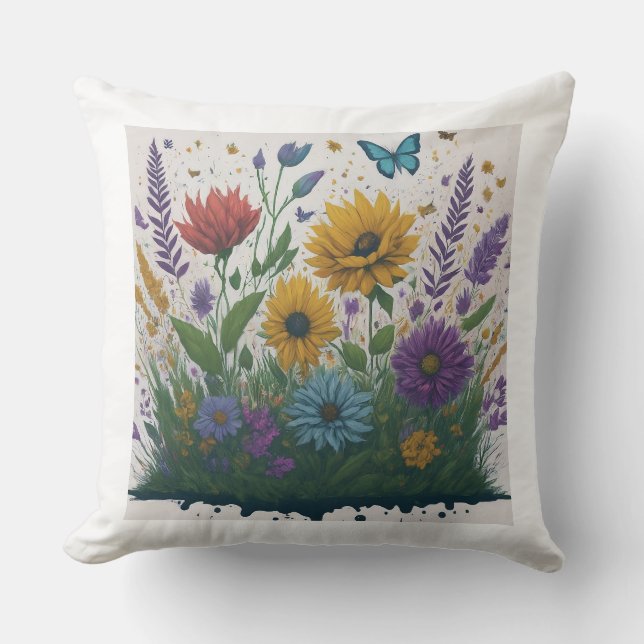 Happy flowers throw pillow (Front)