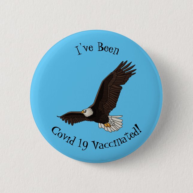 Happy flying bald eagle cartoon illustration 2 inch round button (Front)