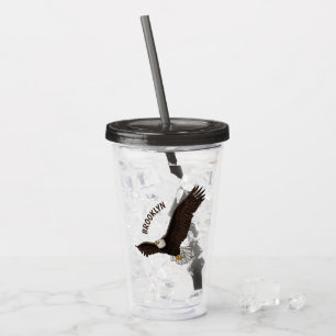 Happy flying bald eagle cartoon illustration acrylic tumbler