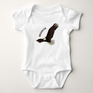 Happy flying bald eagle cartoon illustration baby bodysuit