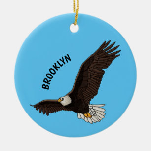 Happy flying bald eagle cartoon illustration ceramic ornament