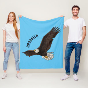 Happy flying bald eagle cartoon illustration fleece blanket