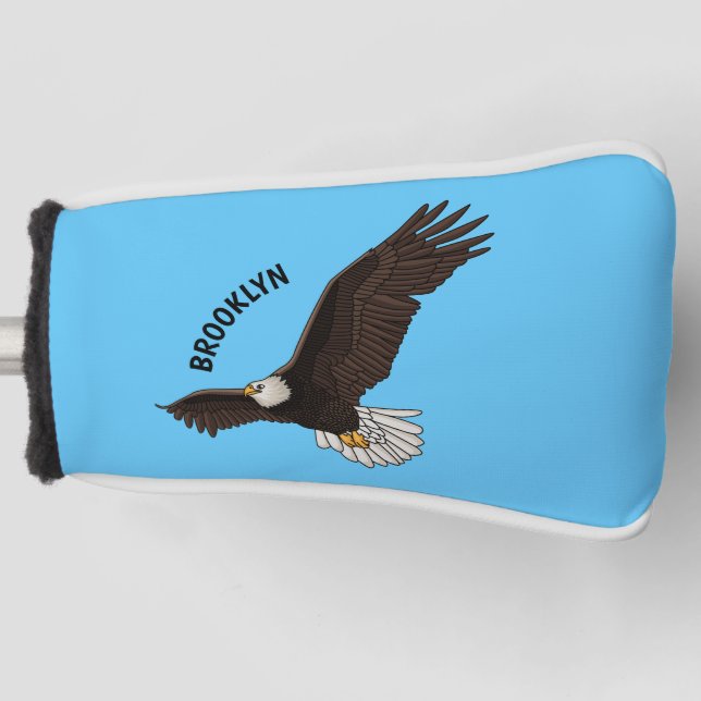 Happy flying bald eagle cartoon illustration golf head cover (Front)