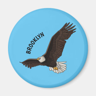 Happy flying bald eagle cartoon illustration magnet