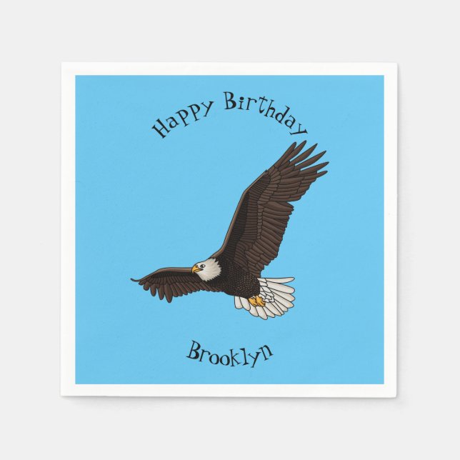 Happy flying bald eagle cartoon illustration napkin (Front)