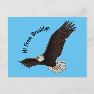 Happy flying bald eagle cartoon illustration  postcard