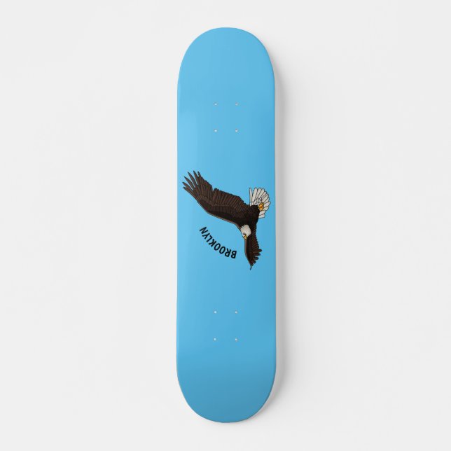 Happy flying bald eagle cartoon illustration  skateboard (Front)