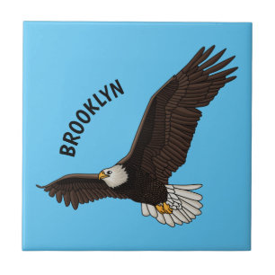 Happy flying bald eagle cartoon illustration tile