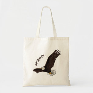 Happy flying bald eagle cartoon illustration tote bag