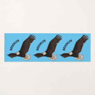 Happy flying bald eagle cartoon illustration  yoga mat