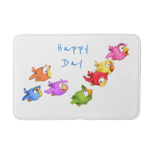 Happy Flying Birds Bath Mat - Custom Text