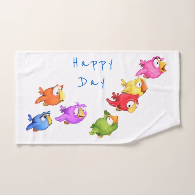 Happy Flying Birds Bath Towels - Custom Text (Hand Towel)