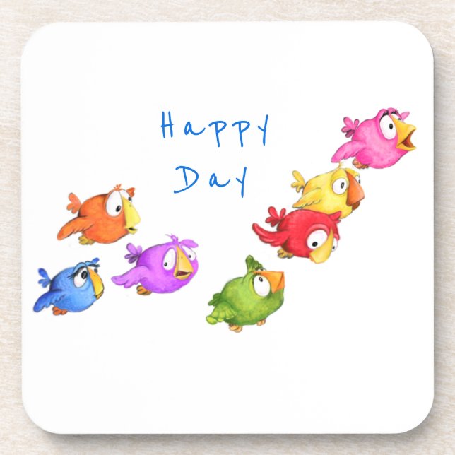 Happy Flying Birds Coaster - Custom Text (Front)
