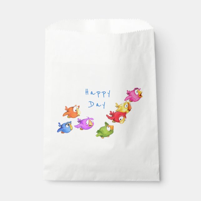 Happy Flying Birds Favour Bags - Custom Text (Front)