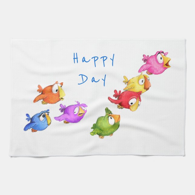 Happy Flying Birds Serviette de cuisine - Texte pe (Horizontal)