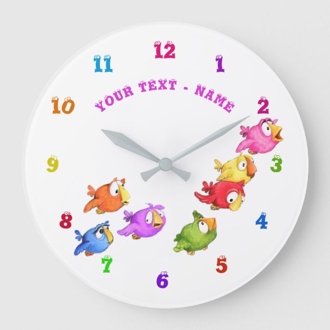 Happy Flying Birds Wall Clock with Custom Text (Front)