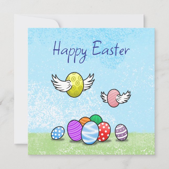 Happy Flying Easter Eggs Holiday Card (Front)