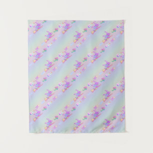 Happy Flying Witch Bright Pastel Rainbow Pattern Tapestry