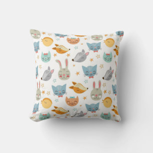 Happy Forrest Animals Pattern Throw Pillow