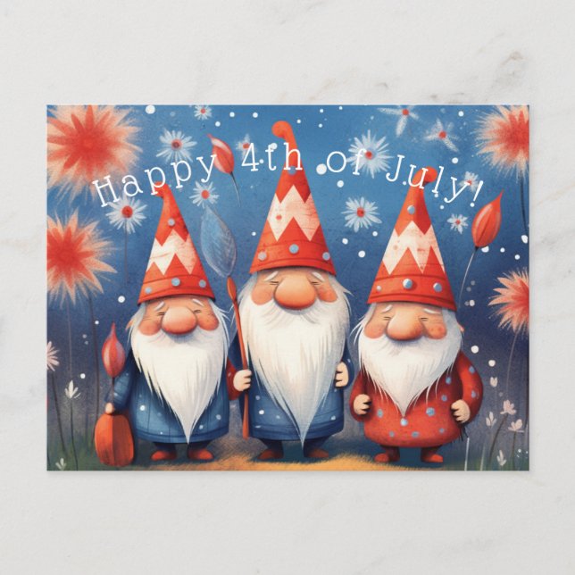 Happy Forth of July Gnomes Postcard (Front)