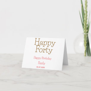 happy forty birthday name golden red bold letter r thank you card