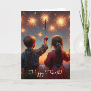 Happy Fourth   Children with Sparklers Card