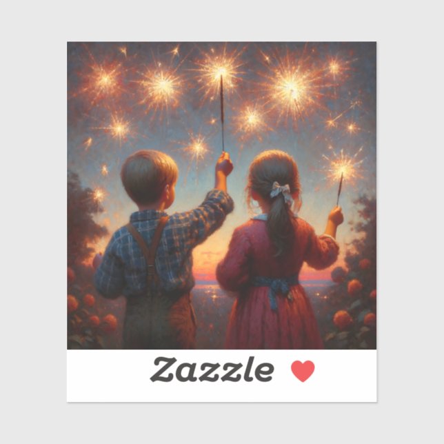 Happy Fourth Children with Sparklers Personalized (Sheet)
