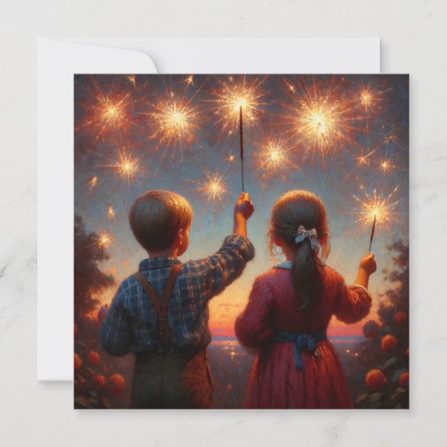 Happy Fourth Children with Sparklers Personalized Card (Front)