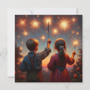 Happy Fourth Children with Sparklers Personalized Card