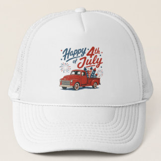Happy Fourth July Patriotic truck Trucker Hat