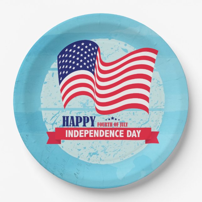 Happy Fourth of July American Flag Illustration Paper Plate (Front)