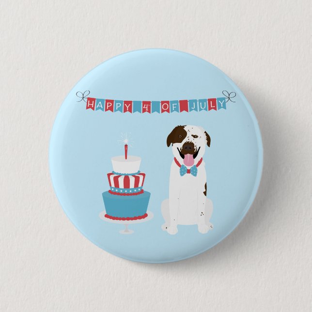 Happy Fourth of July Dog Red White Blue 2 Inch Round Button (Front)