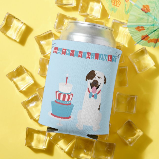 Happy Fourth of July Dog Red White Blue Can Cooler (In Situ Summer)