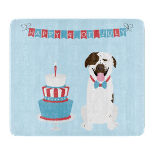 Happy Fourth of July Dog Red White Blue Cutting Board
