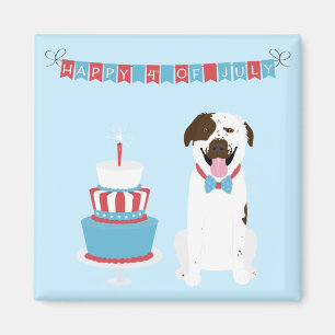 Happy Fourth of July Dog Red White Blue Magnet