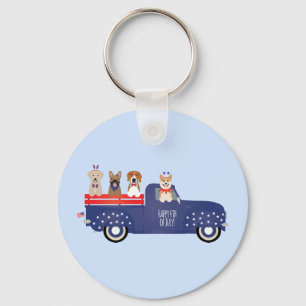 Happy Fourth Of July Dogs Pickup Truck Keychain