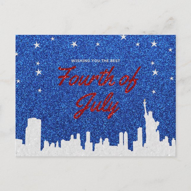 Happy Fourth Of July Glitter Postcard (Front)