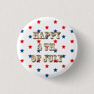 Happy fourth of July gold red white blue stars 1 Inch Round Button