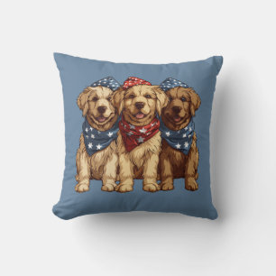 Happy Fourth Of July Golden Retriever Dogs Throw Pillow