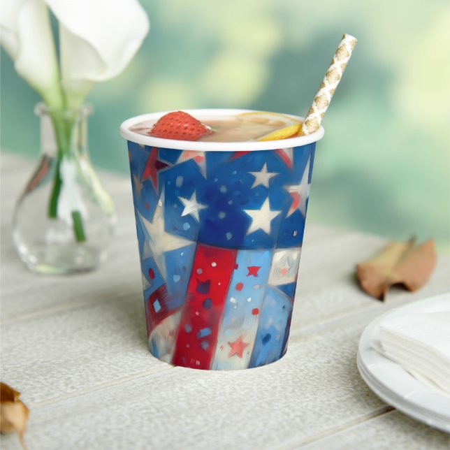 Happy Fourth of July | Patriotic Abstract US Flag Paper Cups (Insitu)