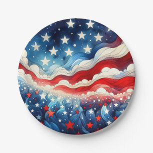 Happy Fourth of July   Patriotic Stars and Stripes Paper Plate